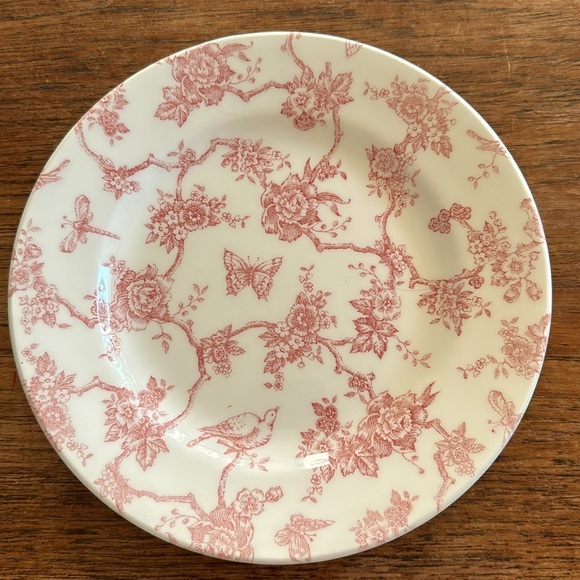 Vintage Queen’s by Churchill England Toile de jouy Pink Floral Butterfly 2 Plate - Picture 1 of 7